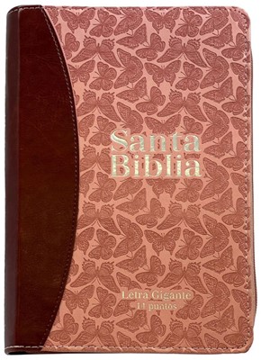 Biblia RVR60 Tamaño manual Letra Gigante i/piel con cierre/índice rosa/café MARIPOSAS