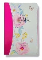 Biblia para Mujer Letra Gigante Manual Piel Flores Rosa Cierre 